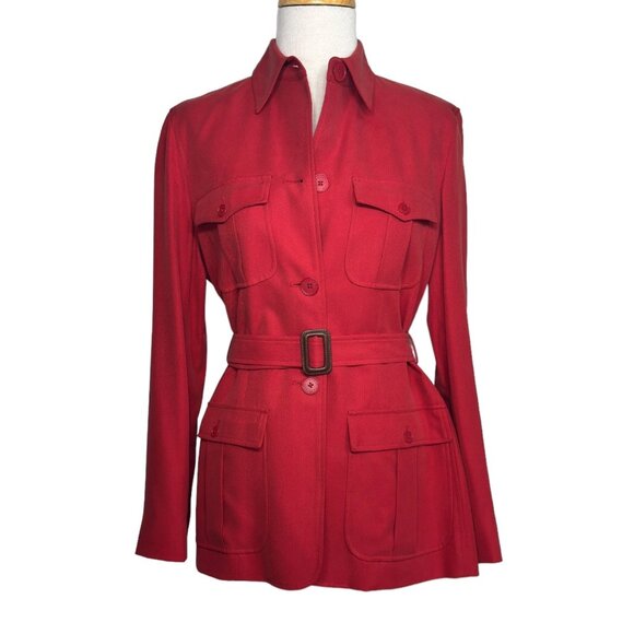 Ralph Lauren Vintage Women's Silk Jacket with Belt Red Size - P/M - Picture 1 of 9